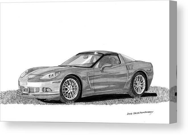 American Muscle Cars Canvas Print featuring the painting Corvette Roadster, Silver Ghost by Jack Pumphrey