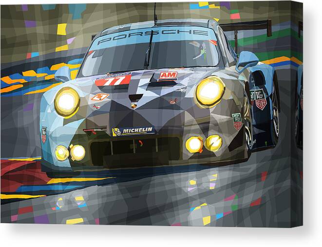 Automotive Canvas Print featuring the digital art 2015 Le Mans GTE-Am Porsche 911 RSR by Yuriy Shevchuk