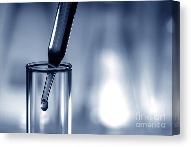 Blue Canvas Print featuring the photograph Test Tube in Science Research Lab #22 by Olivier Le Queinec