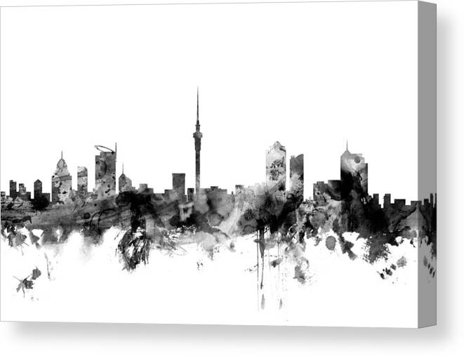 City Skyline Canvas Print featuring the digital art Auckland New Zealand Skyline #3 by Michael Tompsett