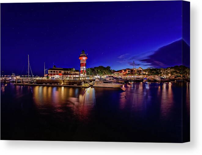 Lighthouse By Night Canvas Print featuring the photograph Hilton Head Island Lighthouse #3 by Peter Lakomy