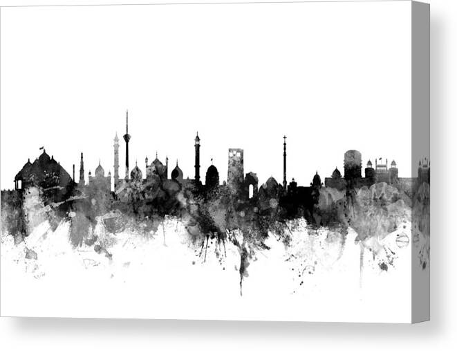 Watercolour Canvas Print featuring the digital art New Delhi India Skyline #3 by Michael Tompsett