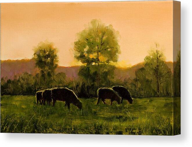 Sheep Canvas Print featuring the painting Sheep In The Pasture #3 by John Reynolds