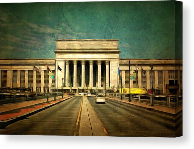 Car Canvas Print featuring the mixed media 30th Street Station Traffic by Trish Tritz