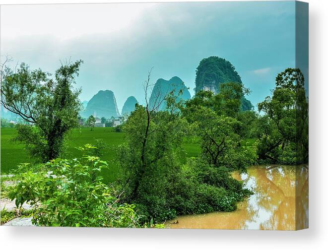 Landscape Canvas Print featuring the photograph The beautiful karst rural scenery #35 by Carl Ning