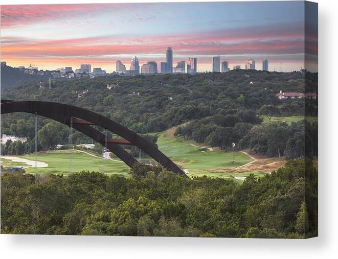 Austin Skyline Canvas Print featuring the photograph 360 Bridge and Downtown Austin 2 by Rob Greebon