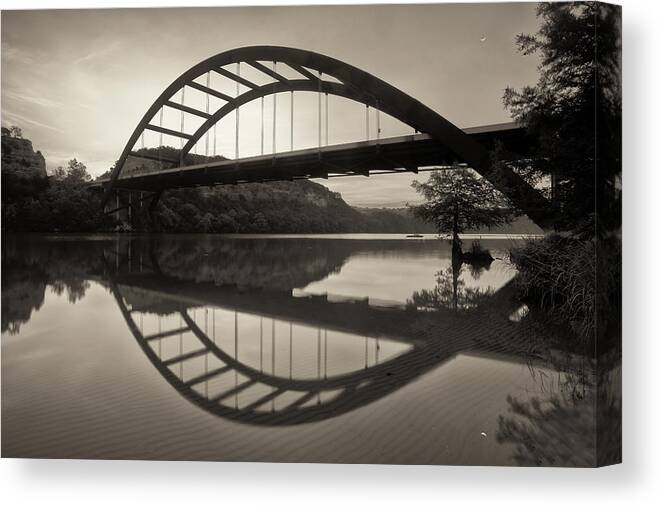 Pennybacker Canvas Print featuring the photograph 360 Bridge Morning in Sepia by Rob Greebon