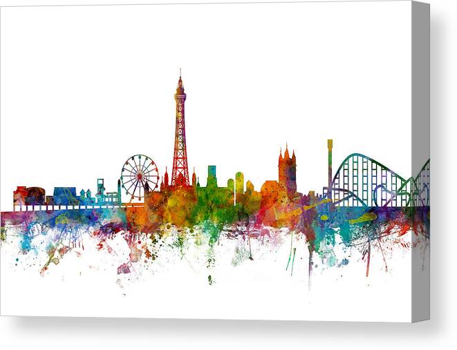 City Canvas Print featuring the digital art Blackpool England Skyline #4 by Michael Tompsett