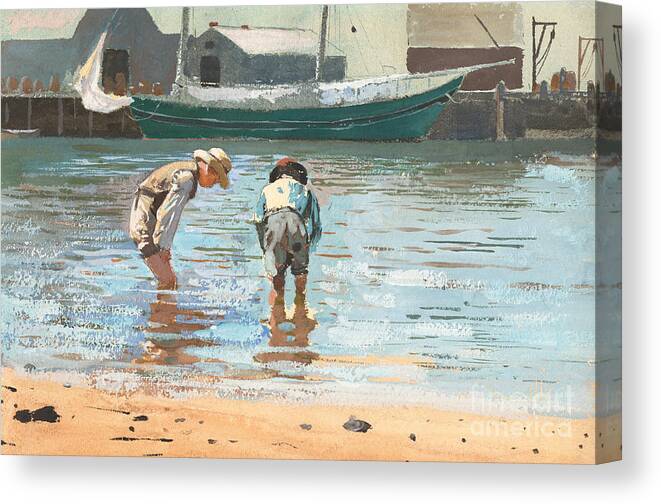Winslow Homer Canvas Print featuring the painting Boys wading by Winslow Homer