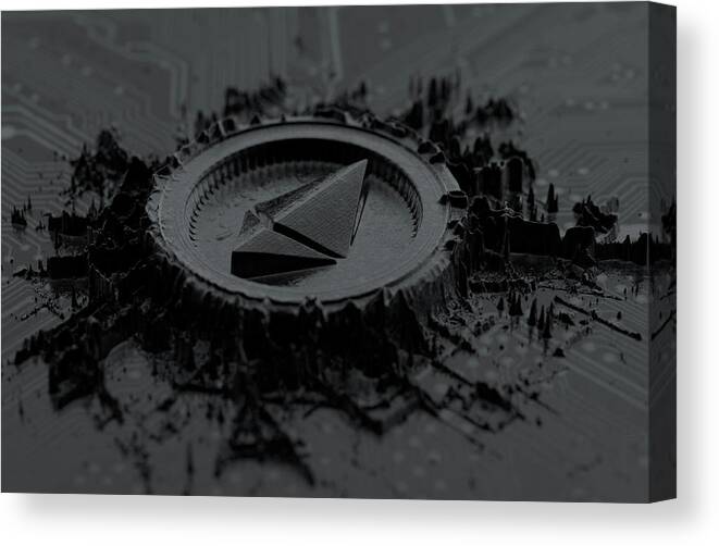 Ethereum Canvas Print featuring the digital art Cryptocurrency Mine On Circuit Board #4 by Allan Swart