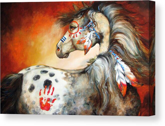 Horse Canvas Print featuring the painting 4 Feathers Indian War Pony by Marcia Baldwin