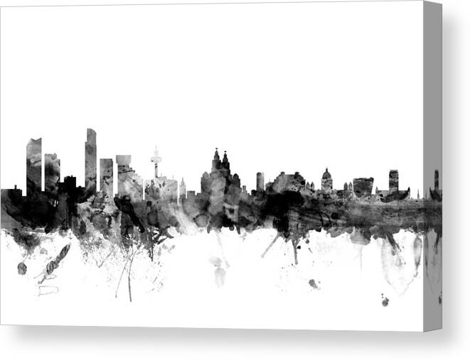 City Canvas Print featuring the digital art Liverpool England Skyline #4 by Michael Tompsett