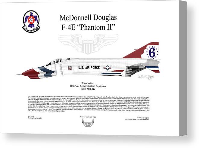 Mcdonnell Douglas Canvas Print featuring the digital art McDonnell Douglas F-4E Phantom II Thunderbird #5 by Arthur Eggers