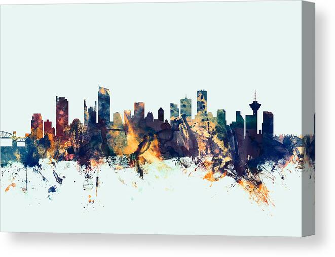 City Skyline Canvas Print featuring the digital art Vancouver Canada Skyline #4 by Michael Tompsett