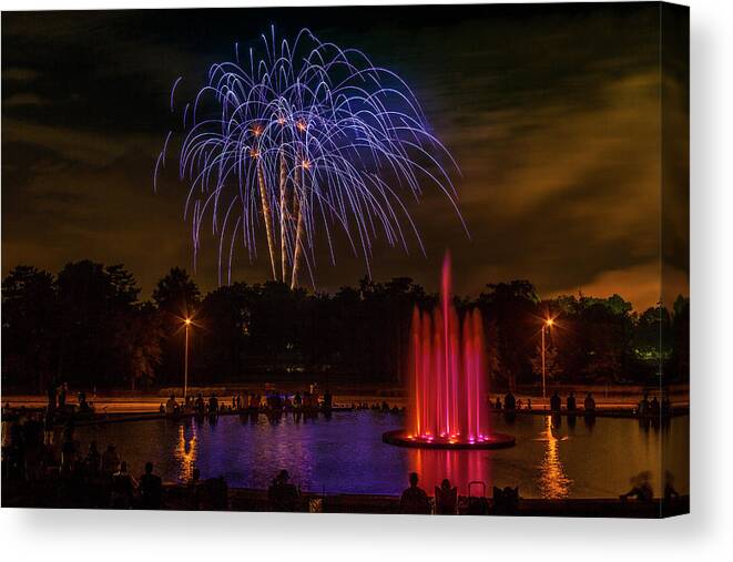 Forest Park Canvas Print featuring the photograph 4th of July Fireworks in Forest Park by Garry McMichael