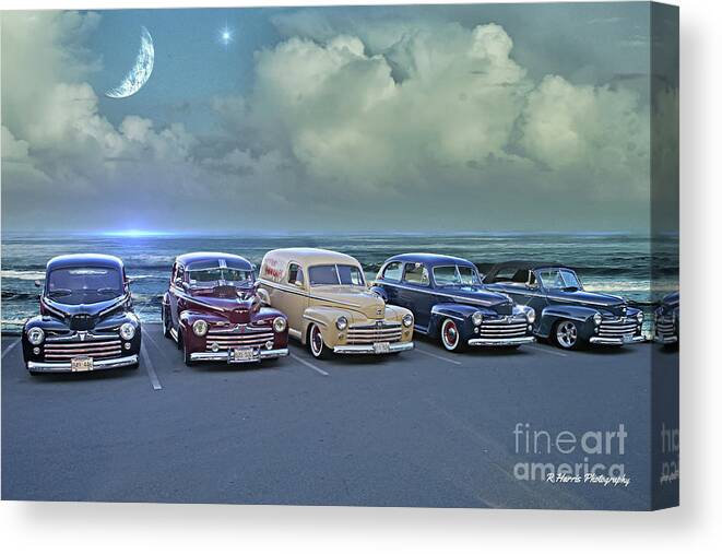 Cars Canvas Print featuring the photograph 5 1946 and 1 1947 Ford at the Beach by Randy Harris
