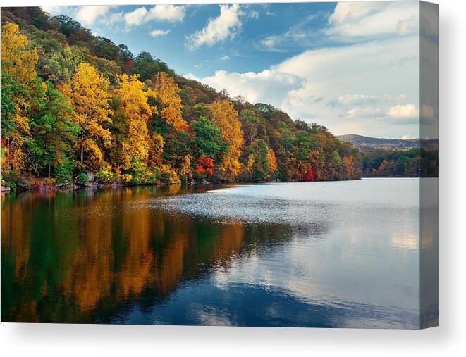 Autumn Canvas Print featuring the photograph Autumn Lake #5 by Songquan Deng