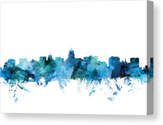 Madison Canvas Print featuring the digital art Madison Wisconsin Skyline #5 by Michael Tompsett