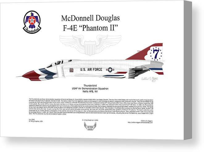 Mcdonnell Douglas Canvas Print featuring the digital art McDonnell Douglas F-4E Phantom II Thunderbird #2 by Arthur Eggers