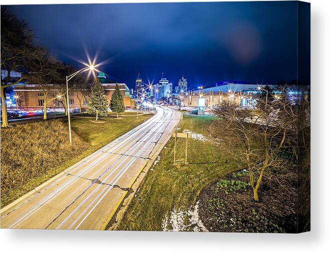 Night Canvas Print featuring the photograph Milwaukee Wisconcin City And Street Scenes #5 by Alex Grichenko