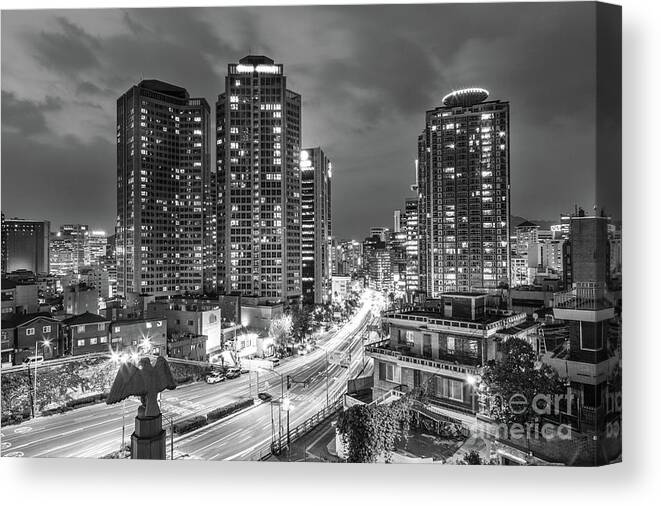 Korea Canvas Print featuring the photograph Seoul night rush #5 by Didier Marti