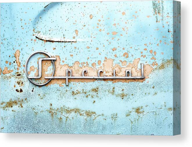 Buick Canvas Print featuring the photograph 50s Buick Special nameplate by Jim Hughes