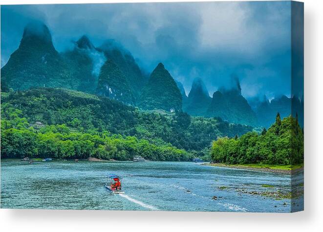 Scenery Canvas Print featuring the photograph Karst mountains and Lijiang River scenery #57 by Carl Ning