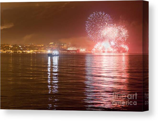 Abstract Canvas Print featuring the photograph Fireworks at New Year's Eve in Lisbon #6 by Andre Goncalves