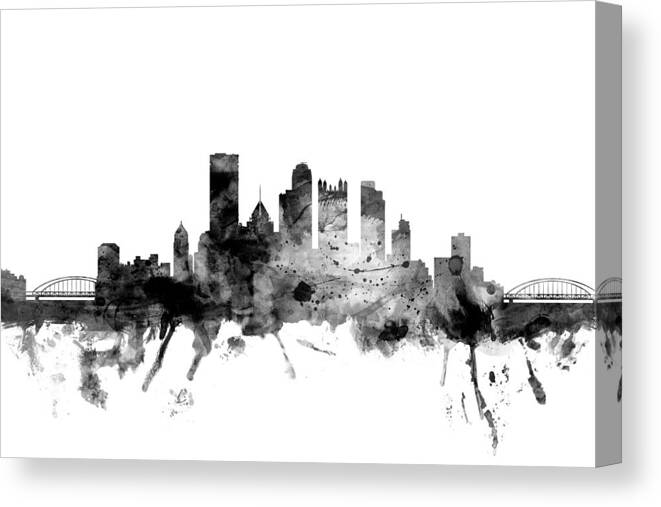 United States Canvas Print featuring the digital art Pittsburgh Pennsylvania Skyline #6 by Michael Tompsett