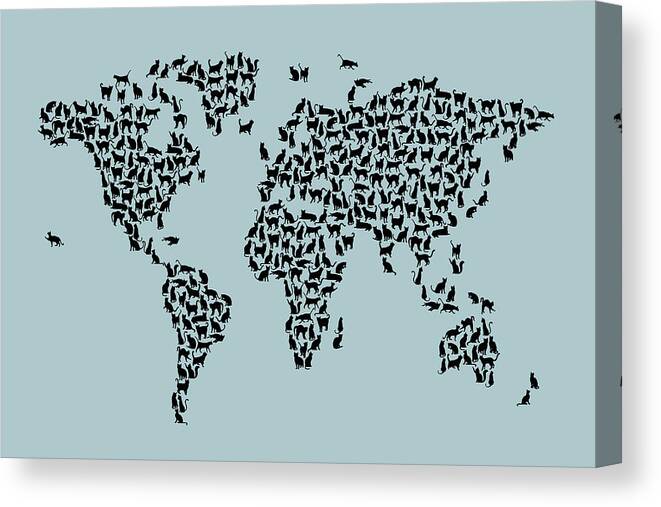 World Map Canvas Print featuring the digital art Cats Map of the World Map #7 by Michael Tompsett