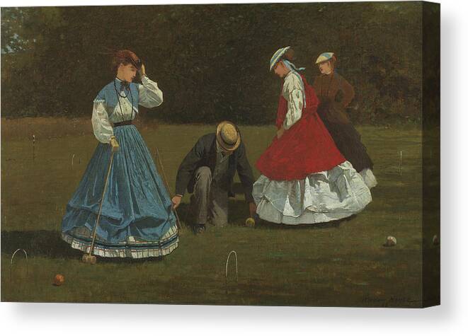 Game Canvas Print featuring the painting Croquet Scene, 1866 by Winslow Homer by Winslow Homer