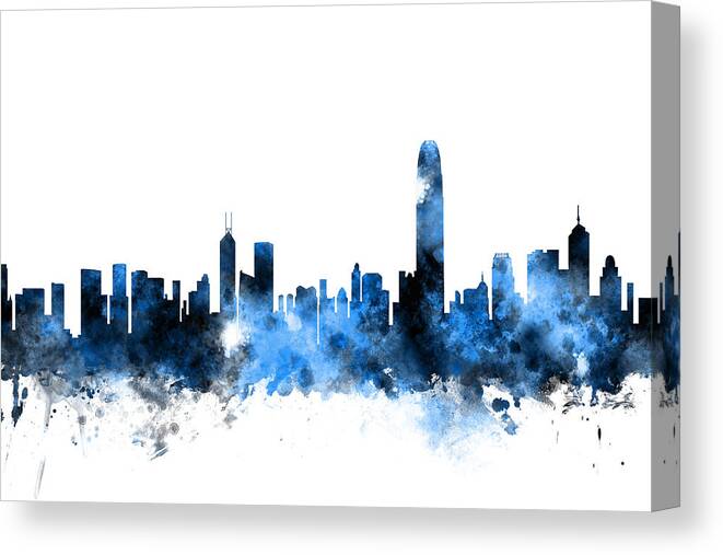 Watercolour Canvas Print featuring the digital art Hong Kong Skyline #7 by Michael Tompsett