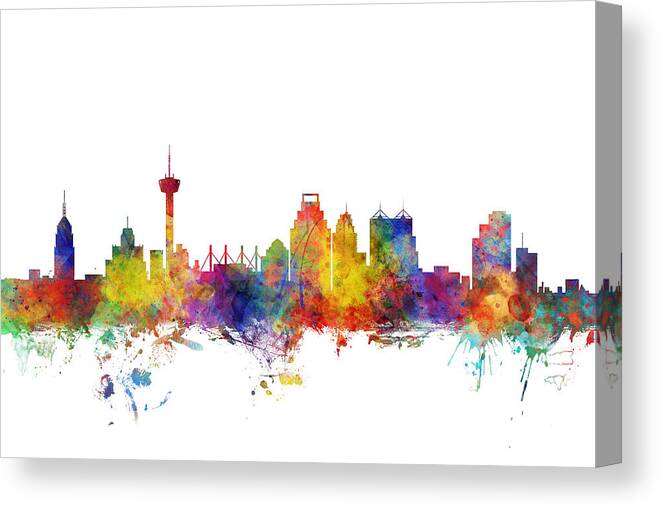 San Antonio Canvas Print featuring the digital art San Antonio Texas Skyline #7 by Michael Tompsett