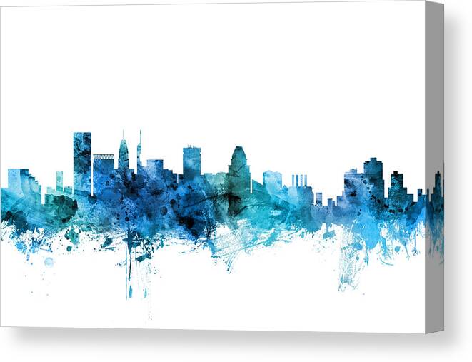 Baltimore Canvas Print featuring the digital art Baltimore Maryland Skyline #8 by Michael Tompsett