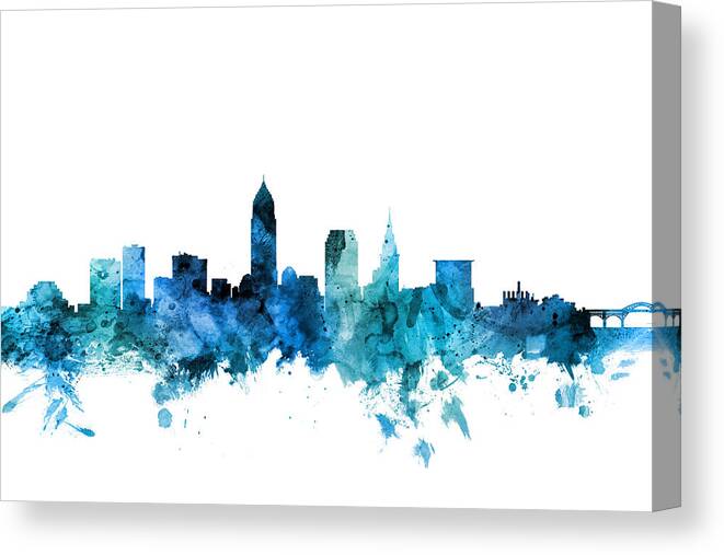 Cleveland Canvas Print featuring the digital art Cleveland Ohio Skyline #8 by Michael Tompsett