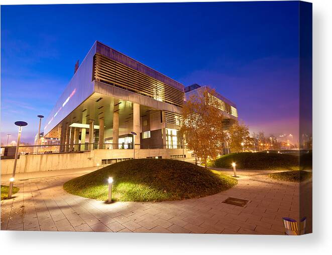 Contemporary Canvas Print featuring the photograph Museum of contemporary art in Zagreb exterior #8 by Brch Photography