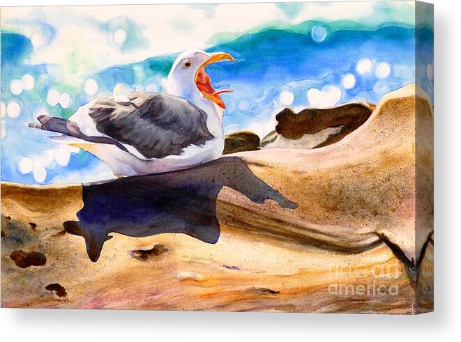 Bird Canvas Print featuring the painting #87 Yawning Seagull #87 by William Lum