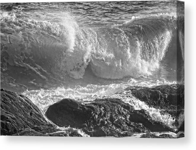 Maine Canvas Print featuring the photograph Black and White Large Waves Near Pemaquid Point On The Coast Of #9 by Keith Webber Jr