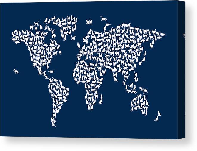 World Map Canvas Print featuring the digital art Cats Map of the World Map #9 by Michael Tompsett