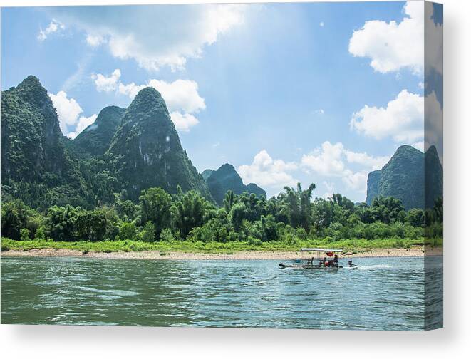 River Canvas Print featuring the photograph Lijiang River and karst mountains scenery #9 by Carl Ning