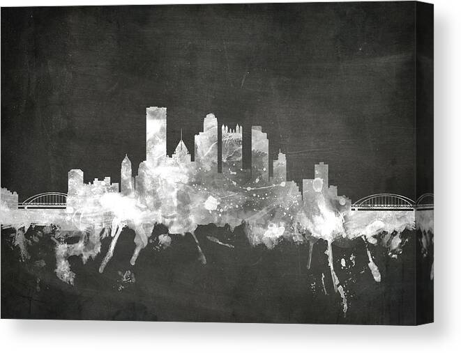 United States Canvas Print featuring the digital art Pittsburgh Pennsylvania Skyline #9 by Michael Tompsett