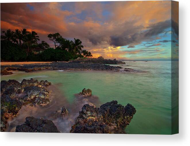 Secret Beach Paako Maui Hawaii Seascape Lava Sunset Clouds Canvas Print featuring the photograph Secret Beach #9 by James Roemmling
