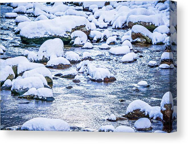 Winter Canvas Print featuring the photograph Snow And Ice Covered Mountain Stream #9 by Alex Grichenko