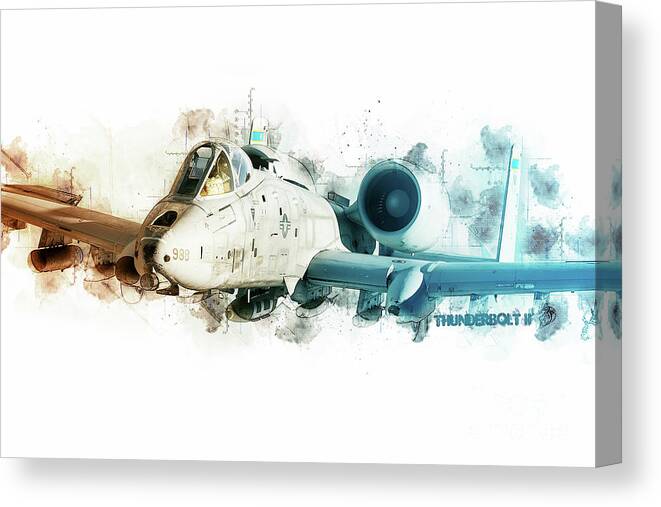 A-10 Canvas Print featuring the digital art A-10 Thunderbolt Tech by Airpower Art
