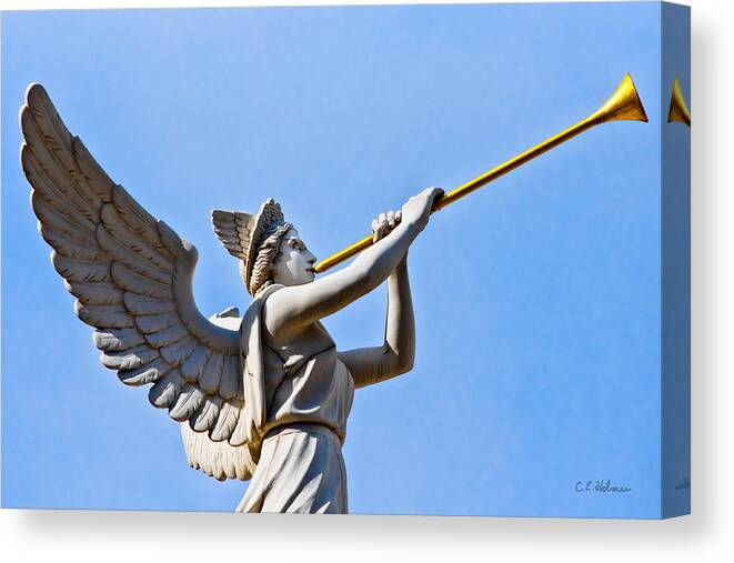 Angel Canvas Print featuring the photograph A Herald Sounds Off by Christopher Holmes