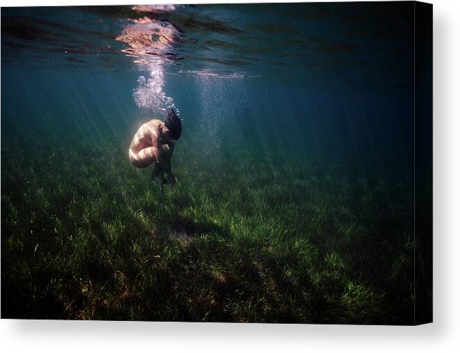 Mermaid Canvas Print featuring the photograph A Mermaid in a Sea of Coral by Gemma Silvestre