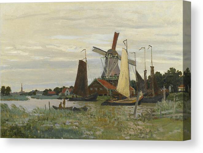 French Art Canvas Print featuring the painting A Mill in Zaandam by Claude Monet