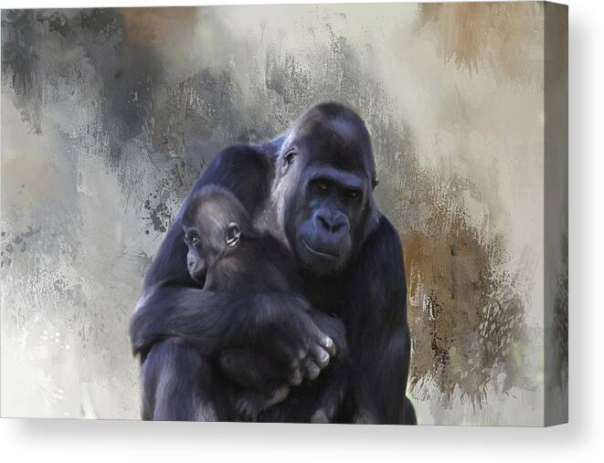 Gorilla Canvas Print featuring the photograph A Mother's Love by Kim Hojnacki