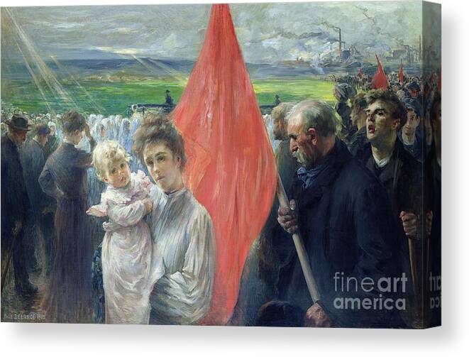 Crowd Canvas Print featuring the painting A Strike at Saint Ouen by Paul Louis Delance