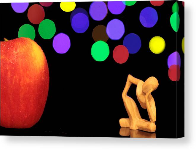 Apple Canvas Print featuring the photograph A thinker in starry night by Paul Ge